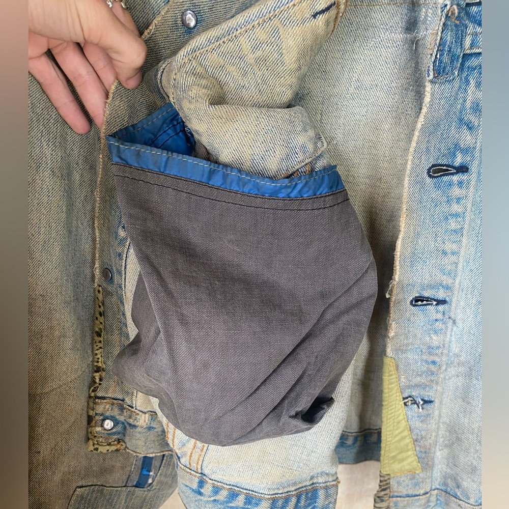 Vintage 70s 80s Levis OOAK Zig Zag Man Patchwork Denim Trucker Jacket Smoker - Picture 15 of 16